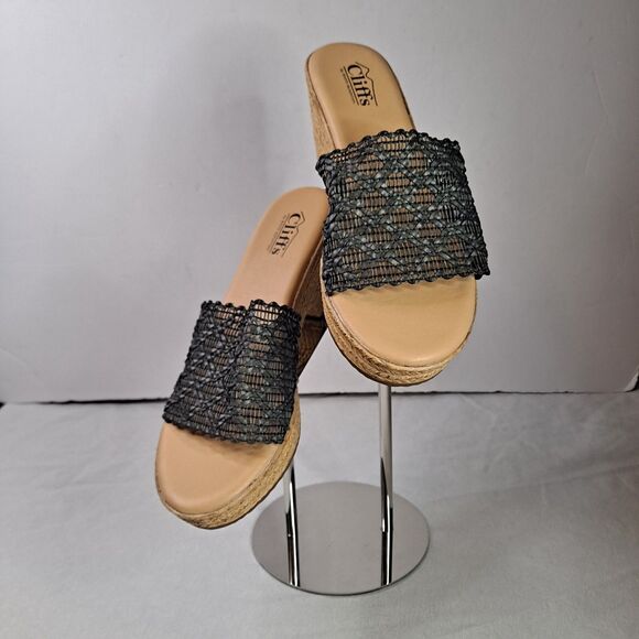 CLIFFS BY WHITE MOUNTAIN Biankka Sandals Womens Platform Black Woven Slide Sz 9 - Picture 1 of 12